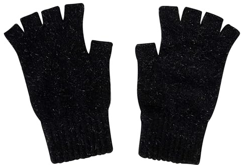 Whitepeak Fingerlose Handschuhe aus echter Merinowolle und Possumdown, für Damen und Herren, uni, Schwarz, Large