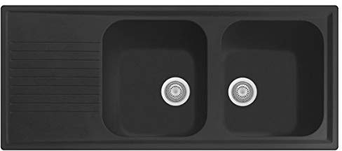 Plados Fregadero de cocina compuesto con dos cubetas y escurridor PL1162 (negro mate)