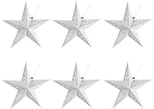 FRCOLOR Estrella de papel plateada para pantalla de lámpara, 30 cm, 6 unidades, para interior y exterior, bodas, cumpleaños, Navidad, festivales, decoración de Navidad