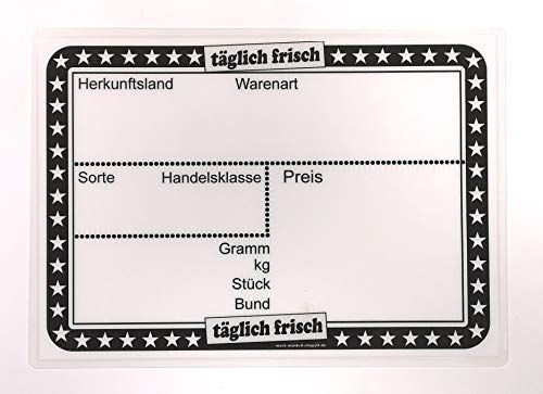 20 laminierte Preisschilder mit Sternen 154 x 216 mm weiß für Obst und Gemüse mit Aufdruck Werbesymbole