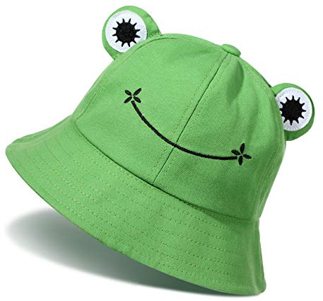 Geyoga Lustiger Frosch Hut Frosch Fischerhut Baumwolle Eimer Hut für Festival Camping Wandern Angeln(Grün,1 Stück)