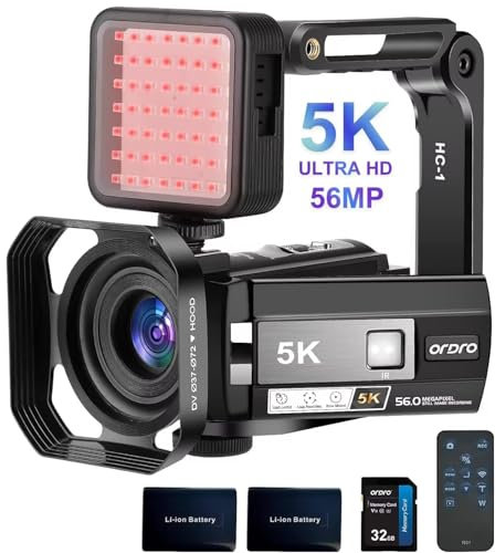 ORDRO 4K Camcorder Video Camera FHD 1080P 60FPS 48MP WiFi Video Camera Recorder 4K IR Night Vision Camcorder 3.0'' IPS Infrared Camera Ghost Hunting Camera w IR Night Light, 32GB SD Card，2 Batteries