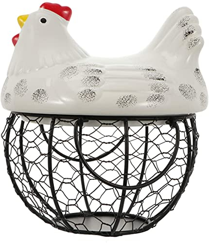 CLQ Keramik Eieraufbewahrungskorb Retro Eisendraht Eierspender Rack Display Ständer Frischer Brei Entenei Obst Gemüse Organizer Zum Aufhängen Von Ostergeschenken-White