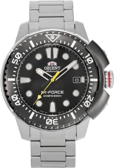 Orient Reloj de buceo automático japonés con correa de acero inoxidable, plateado, 20 (modelo: RA-AC0L01B00B), negro, Reloj de buceo