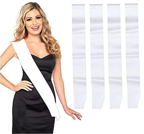 4 fajas de satén en blanco para fiestas, desfile de manchas, marco de bricolaje, accesorios de fiesta para decoración de bodas, fiestas de cumpleaños (blanco)