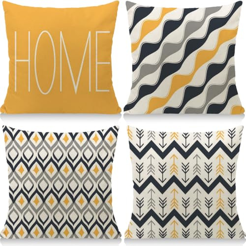 Cirzone Deko Wohnzimmer Kissenbezug 45x45 4er Set Leinen Outdoor Kissen Boho Deko für Garten, Balkon