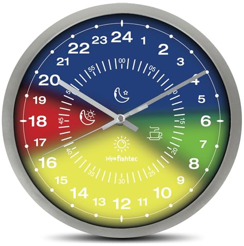 FISHTEC Moderne Wanduhr im 24-Stunden-Design, ultragenau, einfaches Ablesen: Minutenzifferblatt, geeignet für Küche, Büro, Wohnzimmer, Schlafzimmer, 30 cm (Farben)