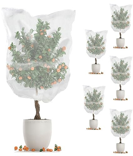 Huvai 6 Stück 90 x 70 cm Garten-Netz, Pflanzen-Abdeckungen mit Kordelzug, Gartenpflanzen, Obst, Heidelbeere, Büsche, Schutz, Gartenpflanzen-Netz, Barriere-Beutel für Gemüse, Obst (105,9 x 68,6 cm)