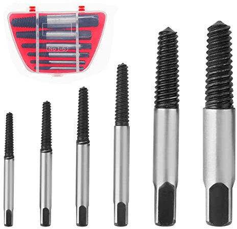 C100AE Easy Out Bolt Extractor Set of 6, Damaged Stud Remover Tool, with Box, for 1/8 to 1 inch Thread Broken Stud