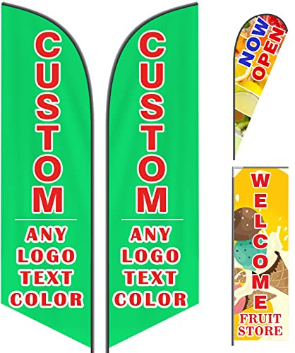 Benutzerdefinierte Federflaggen für Geschäfts- und Außenwerbung, personalisiertes, doppelseitiges Federbanner, individueller Logo-Text für offene, geschäftliche Werbung, optionales Stangen-Set