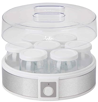 JATA JEYG2266 - Yogurtera con 7 vasos de cristal con tapa de 180 ml aptos para lavavajillas. Libre de BPA. Patas antideslizantes. Medidas: 24 x 12,5 cm