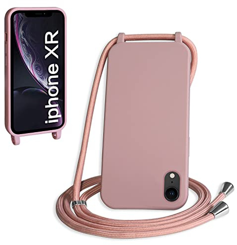 WenBaby Handykette für iPhone XR Hülle mit Band,Handyhülle mit Schnur zum Umhängen Silikon Seil Necklace Schutzhülle mit Kordel Tasche Case TPU Bumper für iPhone XR- Sandrosa