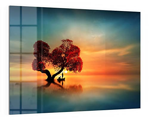 DEQORI Glas-Magnettafel | 120x90 cm groß | Motiv Fischerboot unter Baum | Memo-Board aus Glas | Magnetboard inkl. Magnete, Stift & Tuch für Küche & Büro | Tafel magnetisch & beschreibbar