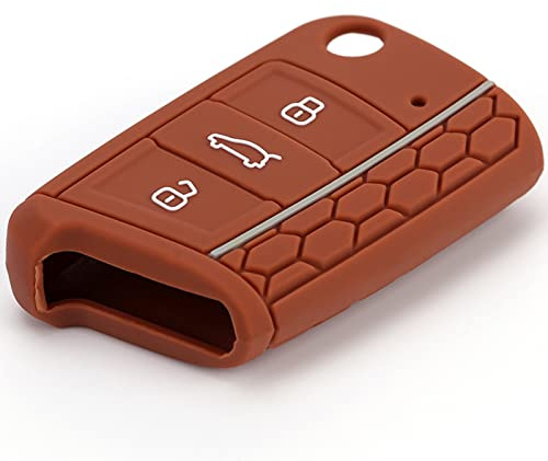 3-Tasten Schutzhülle TPU Schlüssel Hülle für VW Golf Polo Tiguan Seat Leon Ibiza Skoda Octavia Superb, Auto Schlüssel Silikon Cover, Schlüsselhülle Etui Schutzhülle(Braun)