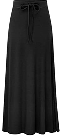 COTCLO Langer Rock für Damen, elastische Taille, Übergröße, A-Linie, Röcke, Hüfte, schlank, lang, lose Schuppen geteilt, große Größe, Strickröcke, Schwarz , 48