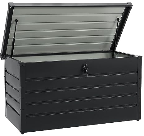 Juskys Metall Aufbewahrungsbox Limani 380 Liter - Outdoor Box - wasserdicht, abschließbar - Gartenbox, Auflagenbox, Kissenbox für Garten Anthrazit
