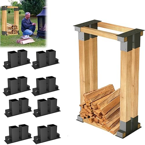 TRMLBE Holzstapelhilfe für Kaminholz 8 Stück Brennholz Stapelhilfe Holzstapelhalter Stabile Gestell Holz Kaminholzregal Für Innen- und Außenbereich, Schwarz - 30x10x15cm