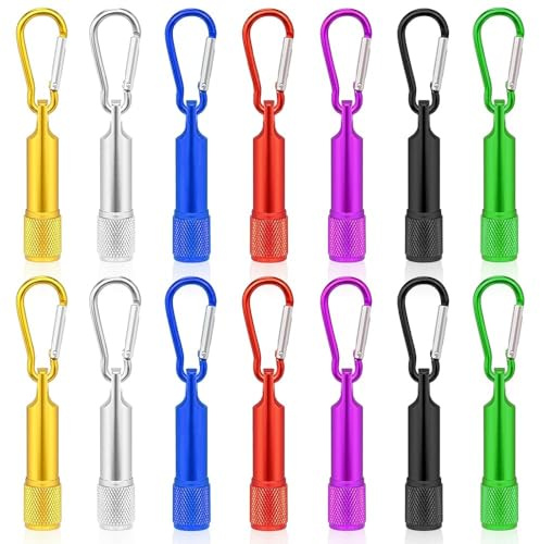 Udbrud 14 Stück Mini LED Taschenlampe, Mini Taschenlampe mit Schlüsselanhänger Tragbar Kleine Farbige Aluminiumlegierung Kinder Handlampe für Kinder, Geschenk, Angeln, Wandern und Camping