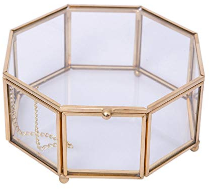 BONOOL Schmuckschatullen, kreative Retro-Schmucktruhe, Glas, achteckig, Schmuckvitrine, Ring, Ohrringe, Halskette, Aufbewahrungsbox, Schmuckkästchen für Damen