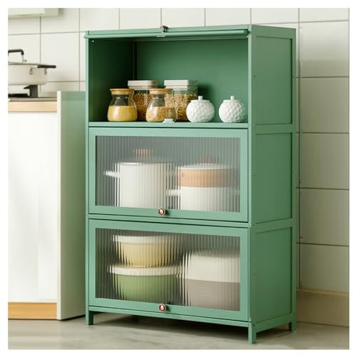 ARMERI Küche Pantry Storage Cabinet, Bambus große Speisekammer Sideboard mit Türen Freistehende Küche Arbeitsplatte Regal Lagerung Regal für Tassen Gewürze Schalen Würze,Grün,70x33x106cm