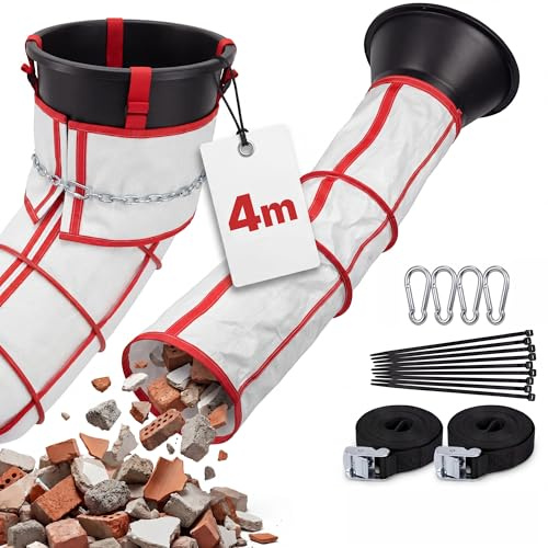 ANSERWA Flexible Debris Chute 4m with Filling Funnel & Tension Straps | Construction Debris Chute for Renovation & Construction Sites | Quick Assembly & Space Saving