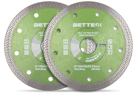 BETTERI 2 Stück Diamantscheibe 125mm x 22,23mm Extra Dünn, Diamant Trennscheibe 125 für Trennschneider & Fliesenschneider, zum Schneiden von Harte Fliesen, Keramik, Marmor, Segment: 10 mm