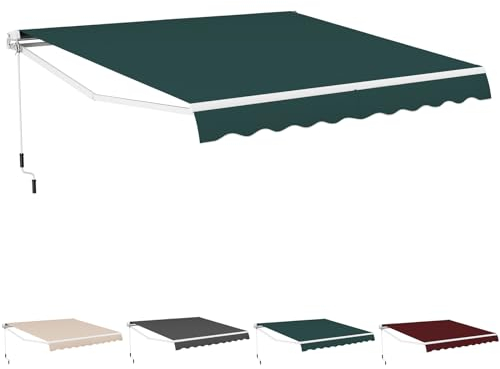 HOMASIS Tenda da Sole per Esterno, 3,6x3M, Tenda Estensibile da Veranda da Giardino, Superficie Impermeabile e Telaio in Alluminio, Tenda da Sole a Caduta per Balcone, Terrazzo (Verde)