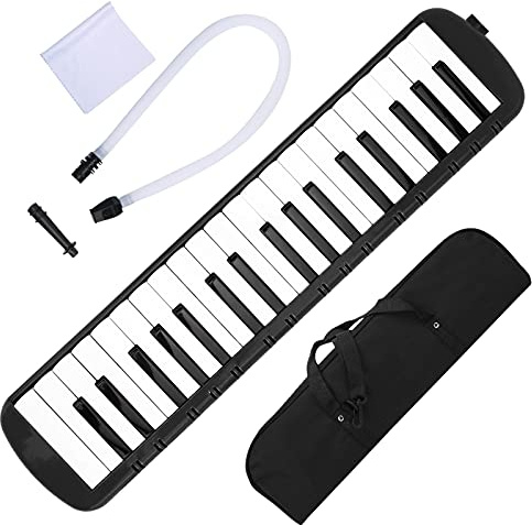 Melodica 37-Tasten-Tastatur-Blasmusikinstrument mit Blasrohr und Griff, leicht zu erlernen und zu spielen für Anfänger, professionelles Training (Black)