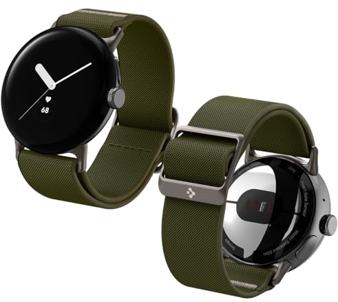 Spigen Lite Fit Armband für Google Pixel Watch 5/4/3/2/1 41mm | Leichtes Stoffarmband mit Schnelllöse-Clip, Adapter und Dornschließe, für 2026–2022er Modelle - Kaki
