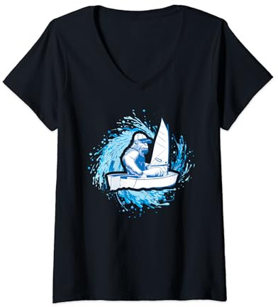 Damen Sasquatch Optimist Segelboot Segeln Lustig T-Shirt mit V-Ausschnitt