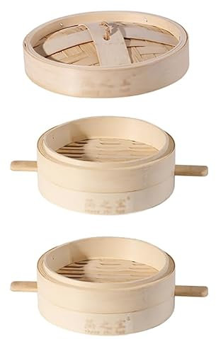 Bamboo Steamer,2 Tier Baskets With Lid - Chinese Food Steamer,with Bamboo Handles -Bamboo Healthy Cooking For Dumplings,Rice,Dim Sum,Vegetables,Meat And Fish.Hand Made