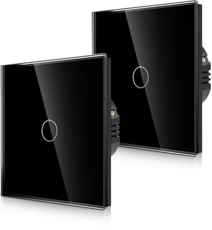 CNBINGO Wechselschalter Touch Unterputz, 1-Fach 2-Weg 2-Pack, Schwarz Glas | einfach Lichtschalter mit Status-LED und Glas Panel, Paar nur mit diese Serie Wechselschalter, Kein Neutralleiter