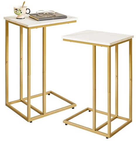 Aibiju C-format bordsset, litet bordsstativ för vardagsrum och sovrum, 40 x 30 x 63 cm konstgjord marmor + guld YD-TM051G-2