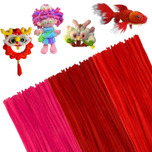 MIYUANNGKJ 300 Skt Pfeifenreiniger, 3 Verschiedene Rot Pfeifenputzer Biegeplüsch Basteldraht 30cm Pfeifenreiniger Chenilledraht Pfeiffendraht für Kreative DIY-Projekte und Basteldeko für Kinder