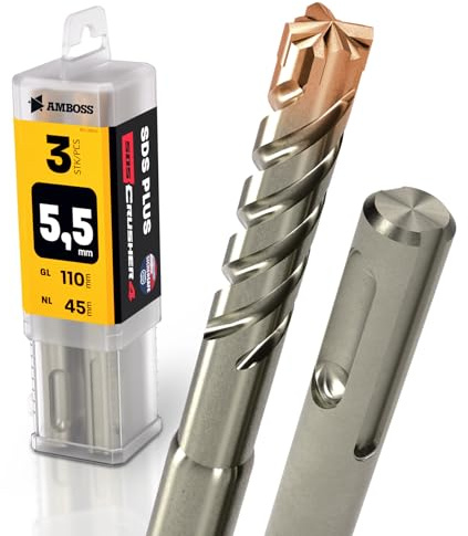 SDS-Plus hammarborr 4 x skärning PGM Ø 5,5 mm x 45 mm – AMBOSS verktyg SDS Crusher 4 – HM betongborr hårdmetall professionell borr 5,5 mm x 45 – stenborr stålbetong murverk tegel kalksandsten