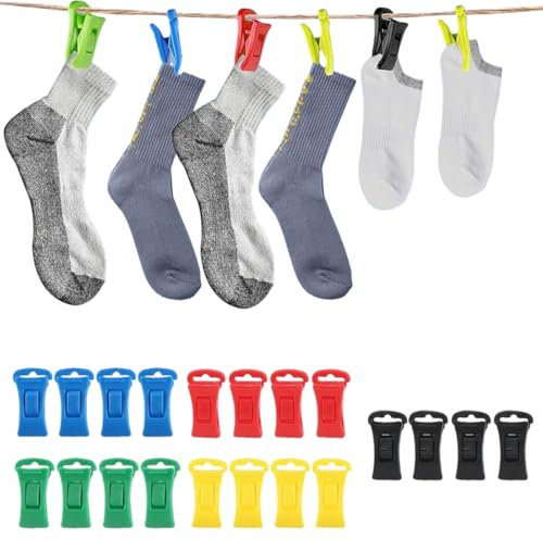 QEDBOJE 20 Pezzi Mollette per Calze per Lavatrice e Asciugatrice,Clip per Calze con Gancio,Mini Mollette Accoppia Calzini,Accoppia Calzini,Porta Mollette Bucato da Esterno(Multicolored)
