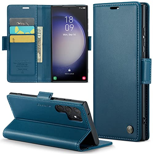 Phernykas Handyhülle für Samsung Galaxy S23 Ultra hülle Leder, Klapphülle mit Standfunktion und Kartenfächern Cover Galaxy S23 Ultra 360 Grad hülle Stoßfeste Flip Case (Blau)