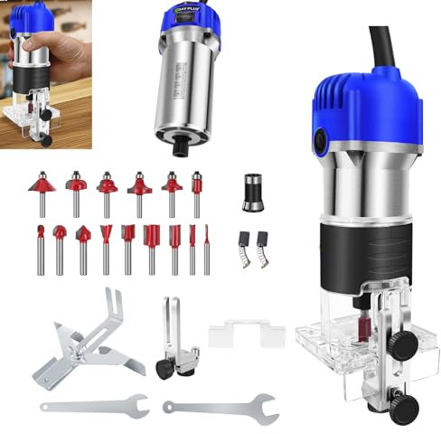 Palm Router Werkzeug Trimmer,Oberfräse Tisch Elektrohobel Holz mit 15PCS Fräser, Holz Router Power Trim Router Holzbearbeitung Handheld Router für Handwerk/Holz Schlitzen/Kurven schneiden