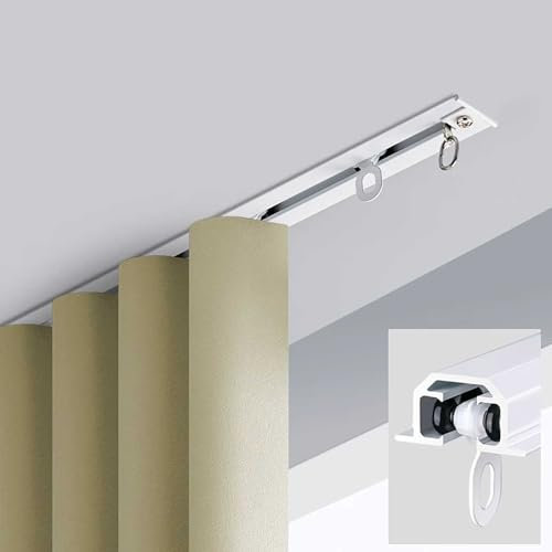 Verdeckte Schiebeschiene Eingebaute Vorhangschiene 1-läufige Vorhangschiene Deckenvorhangschiene Komplettset mit Zubehör for Vorhänge Fenster Balkon Büros Hotels(White,4.7m(15.4ft))