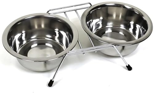 PARENCE.- Lot de 2 Gamelles en INOX pour Animaux - Support Antidérapant avec Pieds en Caoutchouc - Chats et Petits Chiens - 11cm de Diamètre)