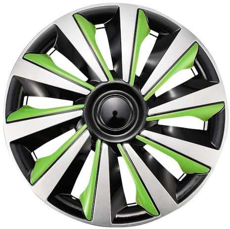 Blueshyhall 4er Set Radkappen Grün Silber Schwarz Glänzend, Radzierblenden für Stahlfelgen aus PP Kunststoff, 13-16 Zoll Option Cool Hubcaps Radblenden Farbig Tuning Zubehör Außen (13)