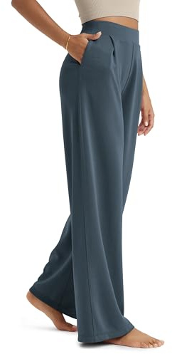 ODODOS Modal Soft Wide Leg Pants for Women High Waist Casual Relaxed Pants with Pockets, 29 Inseam, Navy, Medium