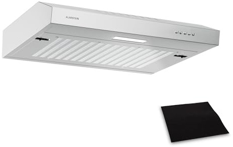 Klarstein SlimVent Dunstabzugshaube Unterbau, 60 cm Unterbauhaube, 178 m³/h Luftstrom, Energieeffizienz A+, Leise 52 dB, LED-Beleuchtung, Spülmaschinengeeignete Filter, DC-Motor, Weiß, Silber