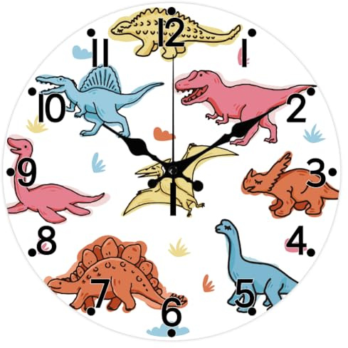 CHGCRAFT 12 Inch Wall Clock Dinosaurs Tyrannosaurus Non Ticking | Battery Operated Non Ticking Silent Round Clock for Bedroom Living Room Office Home Decor