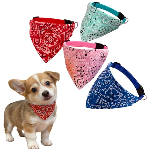 CWYZA Dog Bandana Collar Set, 4PCS Adjustable Cotton Dog Bandanas with Buckle, Cute Pattern Pet Neck Scarves for Photos & Parties(Small)