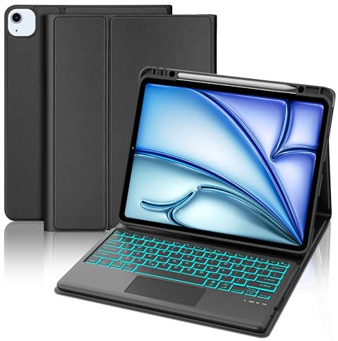 Touch Keyboard Case for Pro 12.9 Inch 6th/5th/4th/3rd Generation & Case Keypad for iPad Air 13 (M3 2025/M2 2024) with Trackpad, Detachable Key Board with Colors Backlit for Pro12.9 2018-2022, Black