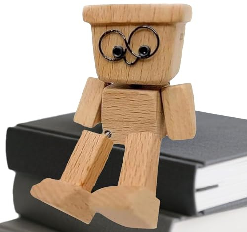Mimoqk Wackelnder Holzmann Figur, Auto Dekofigur für Armaturenbrett, Charmante Holzfigur Für Wohnzimmer Vitrine Bücherregal Schreibtisch Auto Schlafzimmer