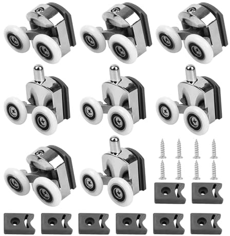 Ragyzity 8Pcs 23mm Shower Door Rollers Replacement, Shower Door Wheels Bathroom Replacement Parts, Anti Collision Block Double Wheel Replacement Bathroom Door Roller for Curved Sliding Doors