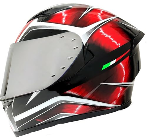 Retro Integralhelm Motorradhelm Full Face Rapid Street Helm Unisex Erwachsene Vollvisierhelm Integralhelme Motorrad Helm ECEDOT Zertifiziert Mit Doppelvisier Sonnenblende D,XL:61-62CM