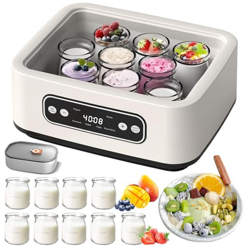 ZHJOPP Yogurtera, Yogurtera Eléctrica de 1.6L, Tanque Interior de Acero Inoxidable, con Temporizador, Temperatura Ajustable, Adecuada para Yogur Casero